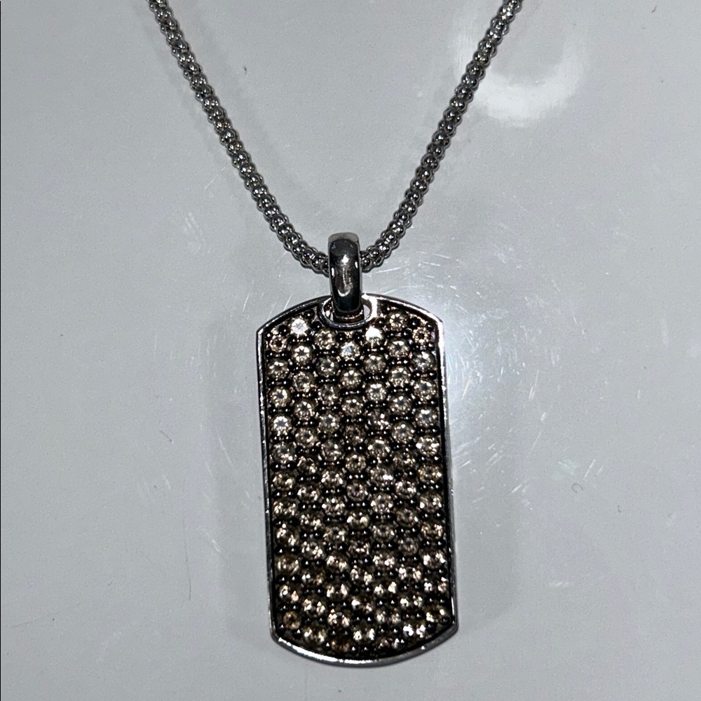 NWOT Sterling Silver Genuine Smoky Quartz Gemstone Dog Tag Necklace By NYC 11